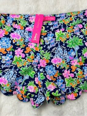 Lilly Pulitzer Navy Floral Mickey Mouse Scalloped Shorts